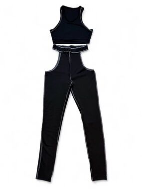Black Activewear Two Piece Set With White Stitching
